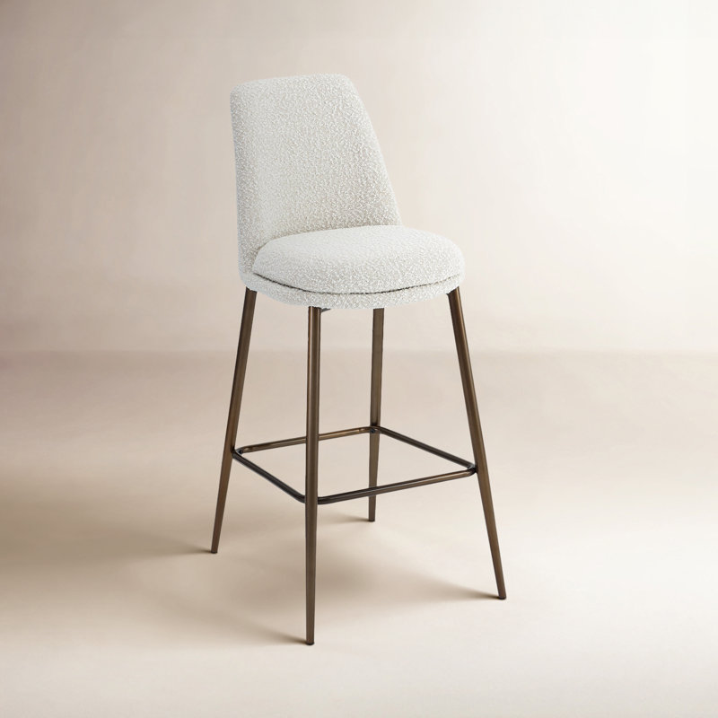 Wyatt Upholstered Bar Stool In Ricotta Boucle And Bronze Metal, Bar Stool (31" Seat Height)