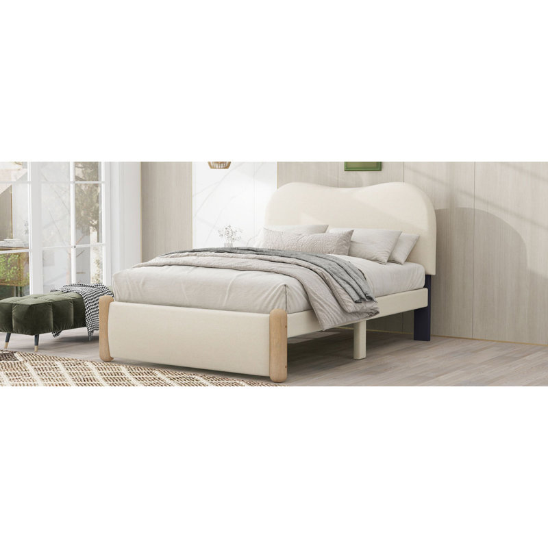 Upholstered Platform Bed, Twin, Beige