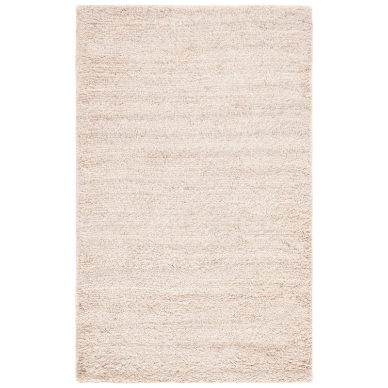 Elizzie Hand Tufted Wool/Cotton Solid Color Rug in Beige, Rectangle 3' x 5'