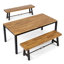 Ensemble de salle à manger d'extérieur moderne en bois d'acacia avec deux bancs Testwuide