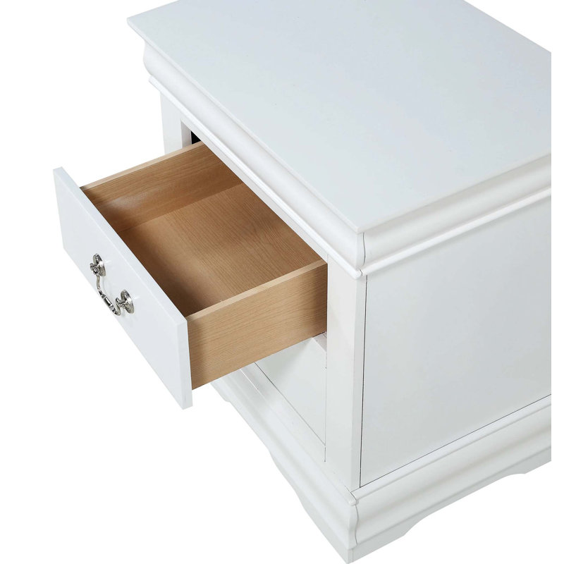 1 table de chevet à deux tiroirs à finition blanche Louis Philip en bois massif de style contemporain et simple