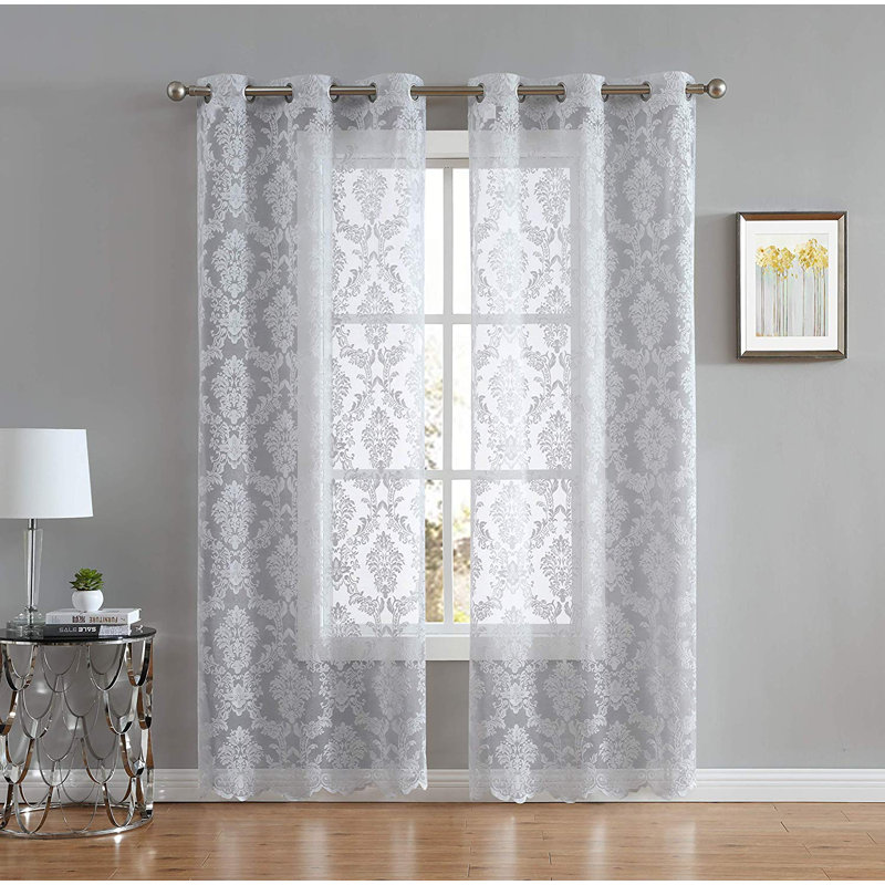 Lisa Semi Sheer Curtain Pair, Silver, 38" W x 84" L