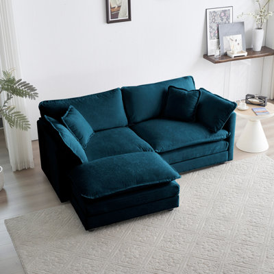 2 sièges avec chenille bleue, tissu respirant, fabrication en bois massif pour un canapé modulaire confortable - tissu chenille