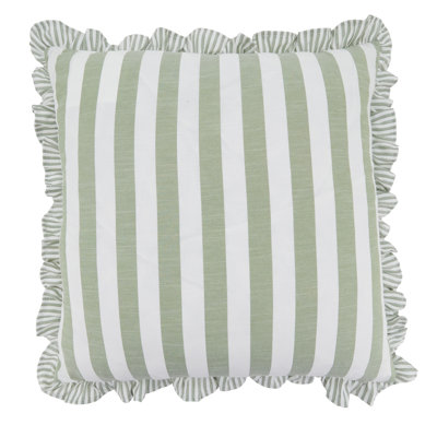 Striped Ruffle Edge Cotton-Blend Throw Pillow Cover – Classic Cabana Stripe Design for Sofa, Bed & Accent Styling, 18"x18"