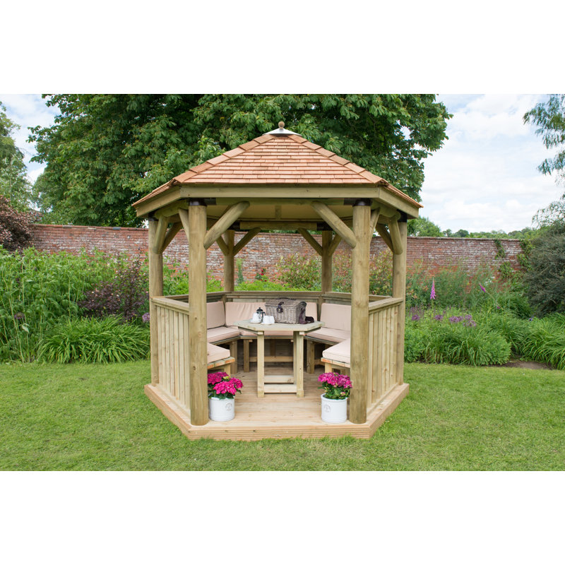 Furnished 3.3m x 2.9m Wooden Gazebo with Cedar Roof with Installation Service