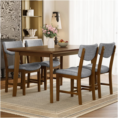 Ensemble de salle à manger rustique 5 pièces - 1 table en bois + 4 chaises rembourrées, mobilier de style campagnard pour la cuisine et la salle à manger, ensemble de salle à manger minimaliste pour 4 personnes, noyer