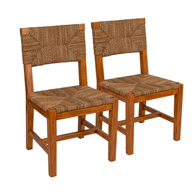  Mahogany Wood & Natural Woven Seagrass Rope Dining Chair