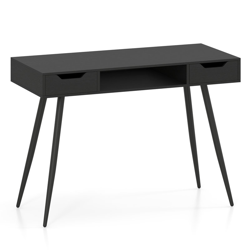 Bureau d'ordinateur avec tiroirs, compartiment de rangement ouvert pour petits espaces, bureau noir, Noir