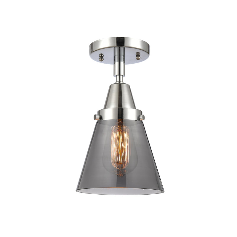 Caden Cone - 1 Light 6" Flush Mount - Incandescent Bulb - Polished Chrome Finish - Light Smoke Shade, No Bulb Included, Yes