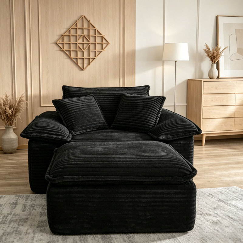 Fauteuil surdimensionné de 47 po, Velours côtelé noir