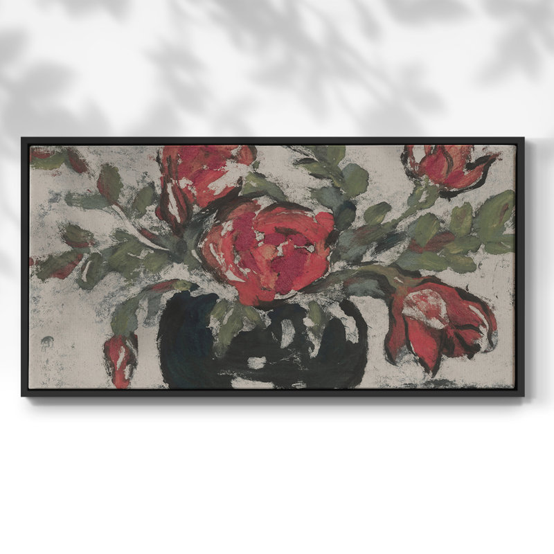 Botanical Series-CECXCIV- Toile tendue avec châssis tendue, prête à être accrochée, H 21 po x l 41 po, Noir