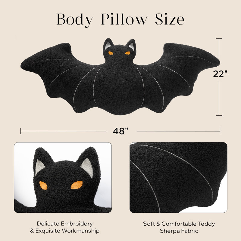 Coussin Phantoscope Happy Halloween, Forme de chauve-souris: H 22 po x l 48 po