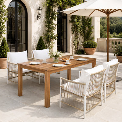Ensemble de salle à manger 5 pièces pour l'extérieur avec table en bois d'acacia et chaises rembourrées en osier