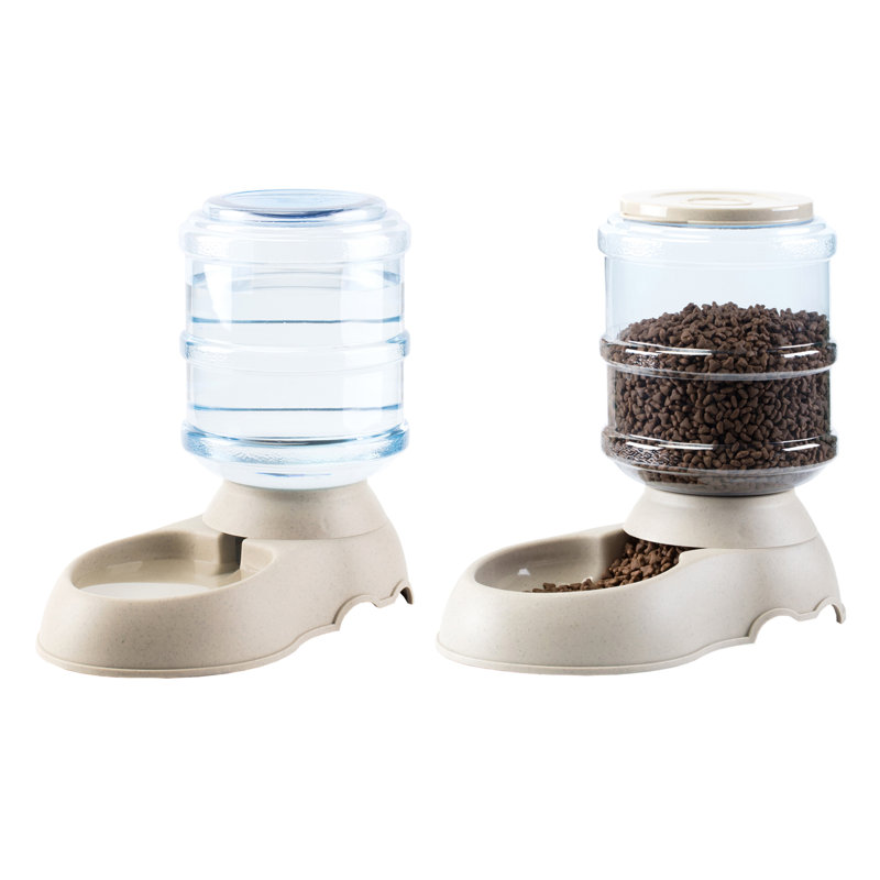 Beige Automatic Self Dispensing Gravity Pet Feeder and Waterer