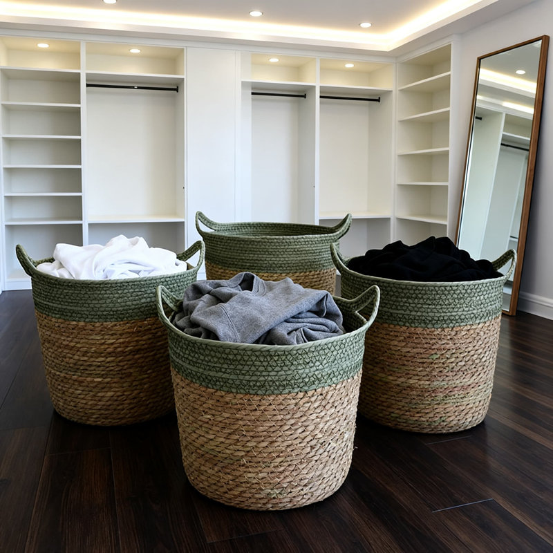 Large, Medium, Small,3Pcs,Handwoven Seagrass Storage Basket With Handles, Large Woven Laundry Hamper, Plant Pot Cover, Decorative Home Organizer For Bedroom, Bathroom, And Living Room