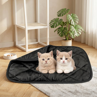 8-Pack Self-Heating Cat Mat, Self-Warming Cat Bed, Extra Warm Thermal Pet Pad Reflects Body Heat, Washable Dog Crate Pad, Black, 16" x 20"