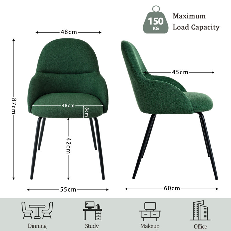 Antin Modern Upholstered Dining Chair with Armrest, Green Linen