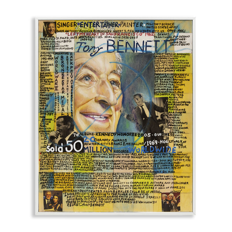Tony Bennett, collage, estampe numérique par Sabin, Estampe numérique encadrée blanc bord de mer, H 14 po x l 11 po