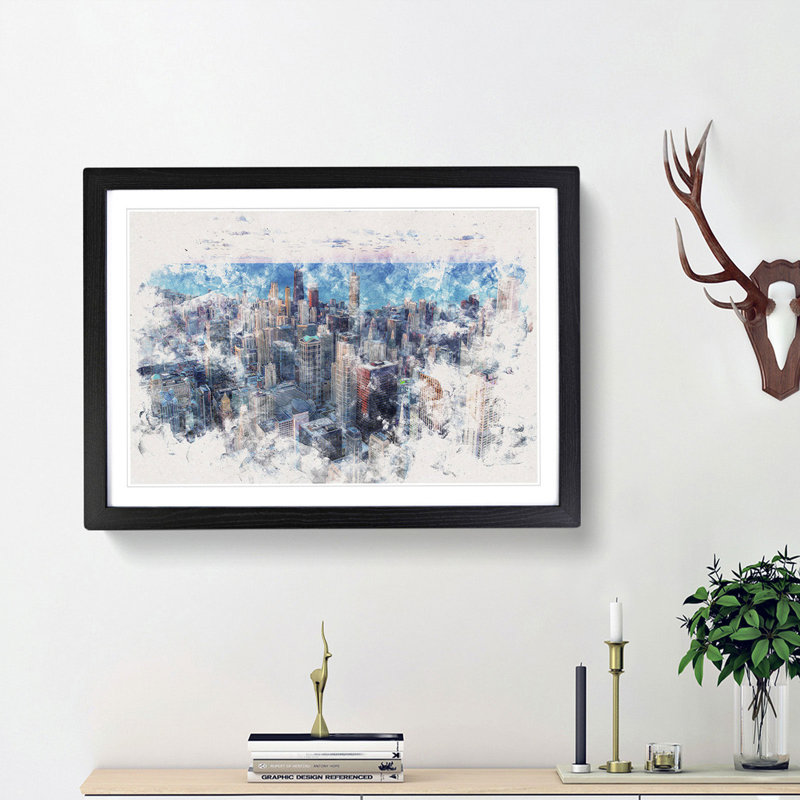 The Beauty of the Chicago Skyline - Picture Frame Painting Print, 60cm H x 91cm W x 2cm D, Walnut Framed