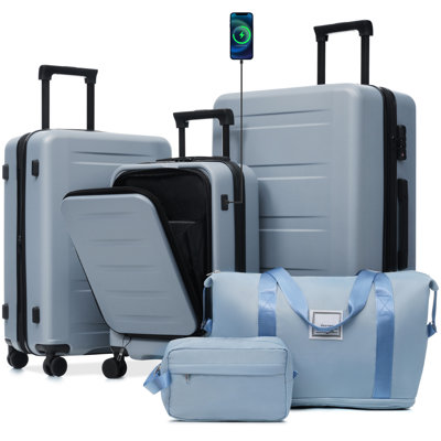Luggage Sets 5 Piece with Front Opening, Hardside Expandable Carry On Suitcase Set with Double Spinner Wheel, Lightweight Travel Luggage with USB Port,TSA Locks(20"24"28")