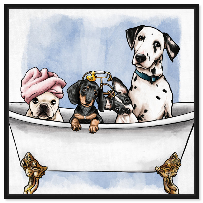 «Bath and Laundry Glam Bathaign Puppies», impression d'art moderne sur toile pour le bain, H 24 pi x l 24 pi x P 1,5 pi
