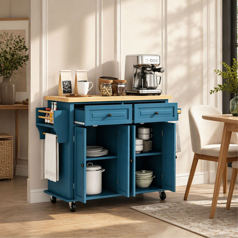 Chariot de cuisine polyvalent, chariot de rangement roulant, îlot de cuisine mobile avec tablettes réglables et deux tiroirs