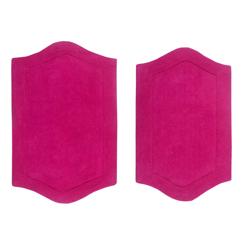 Morissette 100% Cotton Bath Rug, Non-slip, Absorbent, Machine Washable, Quick Dry 2 PCs set (21x34 / 24x40), Hot Pink