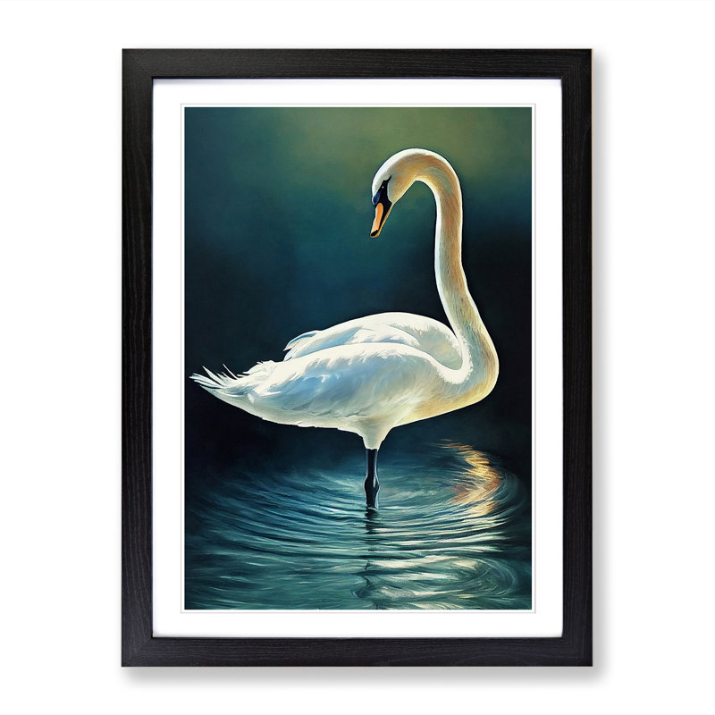 Swan Expressionism - Single Picture Frame Print, Black, 64cm H x 46cm W x 2cm D