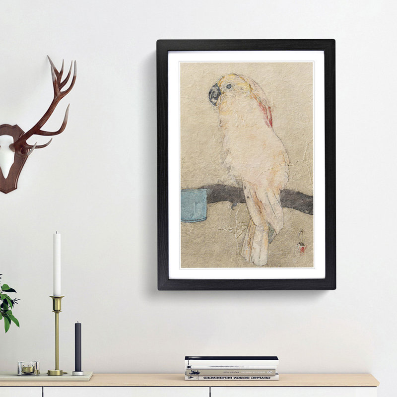 Obatan Parrot by Hiroshi Yoshida - Framed Print, 48cm H x 36cm W x 2cm D, Black Framed