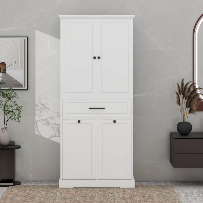Bathroom Storage Cabinet With Tilt-Out Laundry Hamper, White