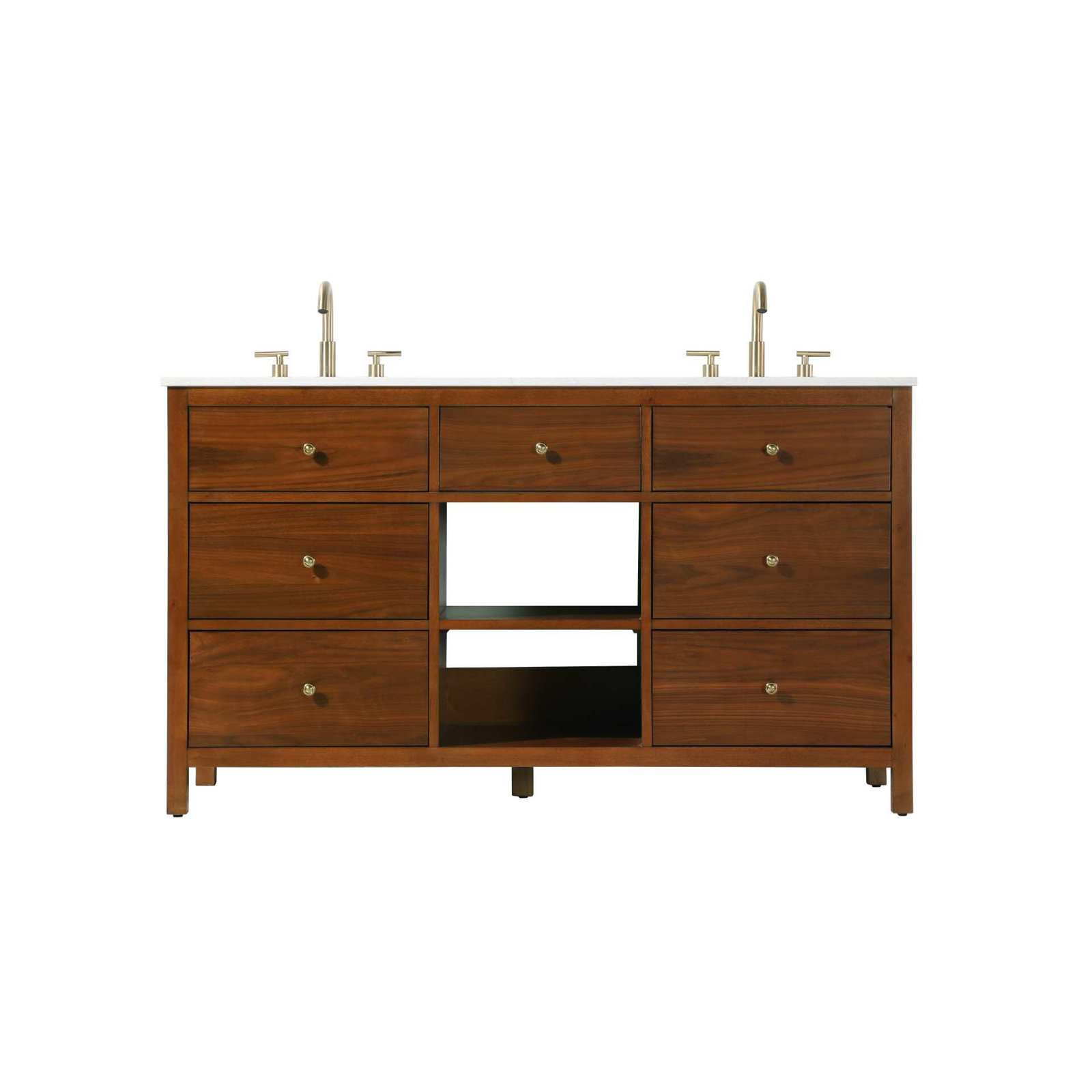 Double Bathroom Vanity, 60", Brandy Walnut/Gold