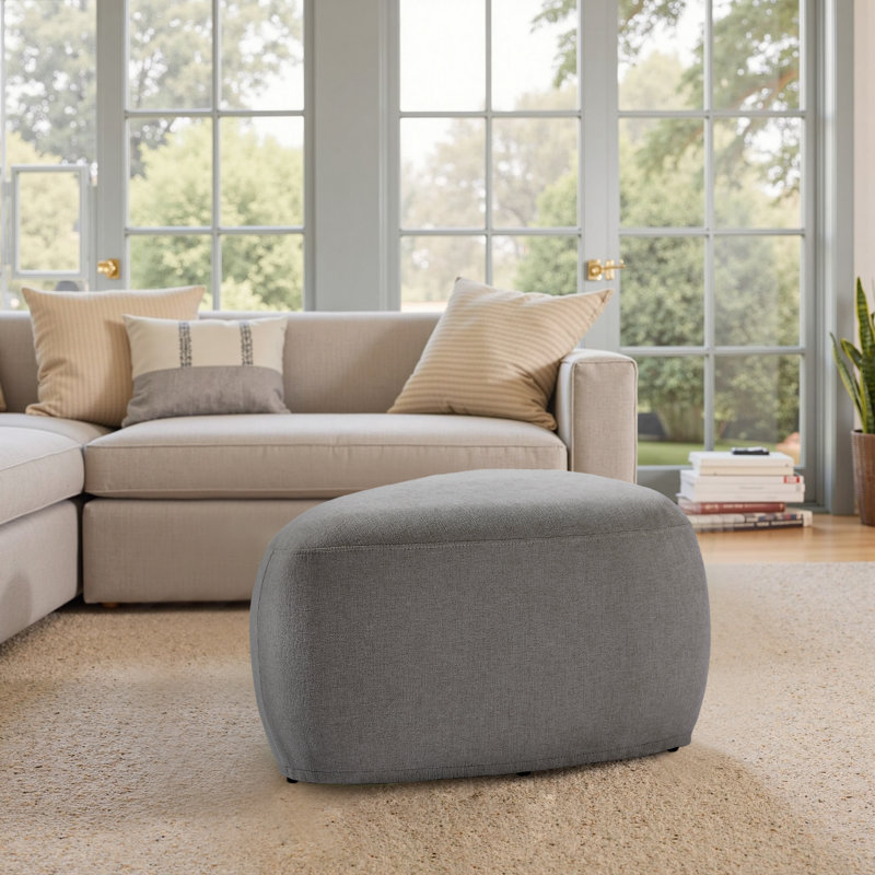 Caras Upholstered Gray Triangular Compression Ottoman No Assembly Required, Gray