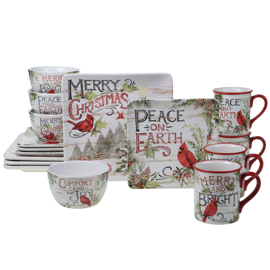 Certified International Evergreen Christmas 16Pc Dinnerware Set Certified International