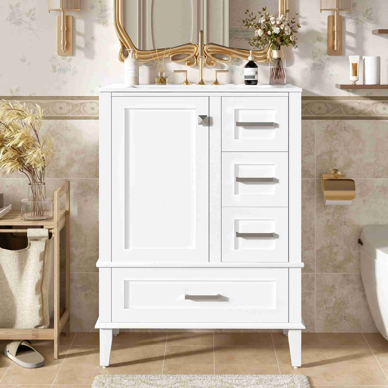 Meuble-lavabo de salle de bain avec rangement, Argent argent, Blanc, 24"