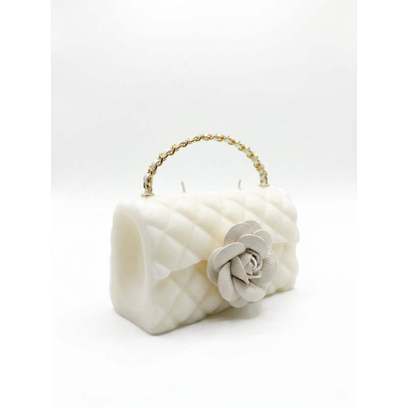 Bougie sculptée classique blanc et blanc Camelia, White