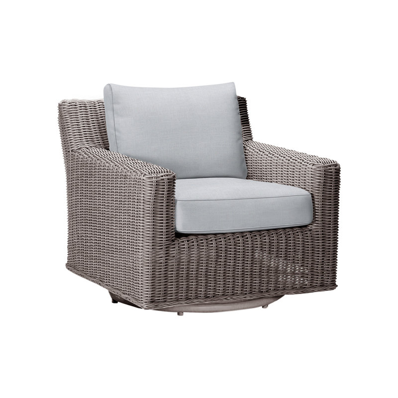 Rustic Swivel Patio Chair with Cushions, Linen Chambray, Oyster, Welt