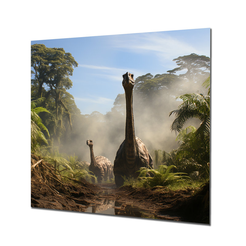 Apatosaurus mésozoïque dans la jungle - art mural dinosaure, H 16 po x l 16 po