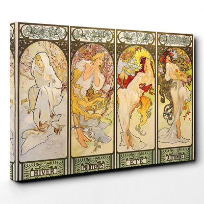The Four Seasons (1) by Alphonse Mucha - Wrapped Canvas