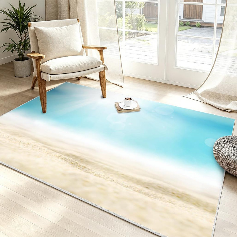Tapis d'intérieur transparent plage lavable à la machine avec lumière du soleil, Rectangle 39 po x 63 po