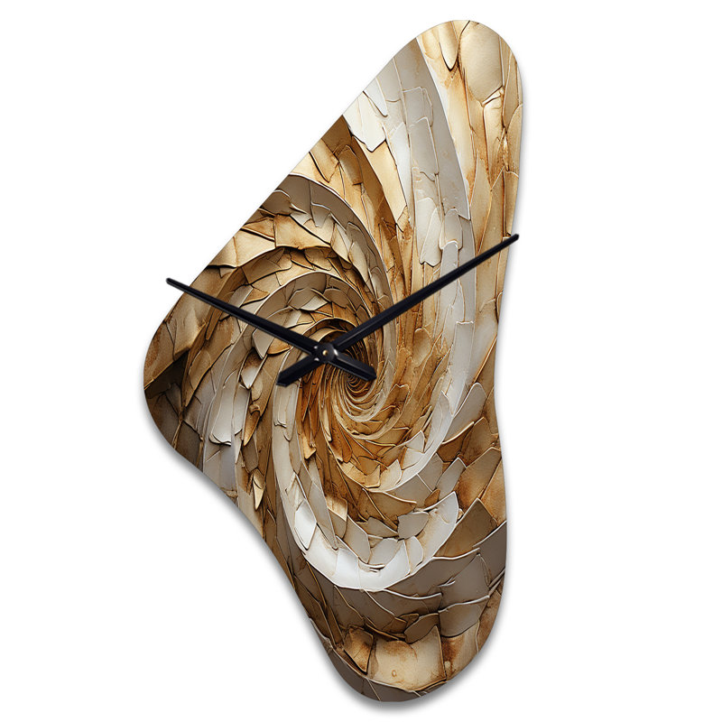 Tinus beige minimaliste spirales poteries I - horloges murales en métal de forme unique spirales abstraites, horloge murale asymétrique beige