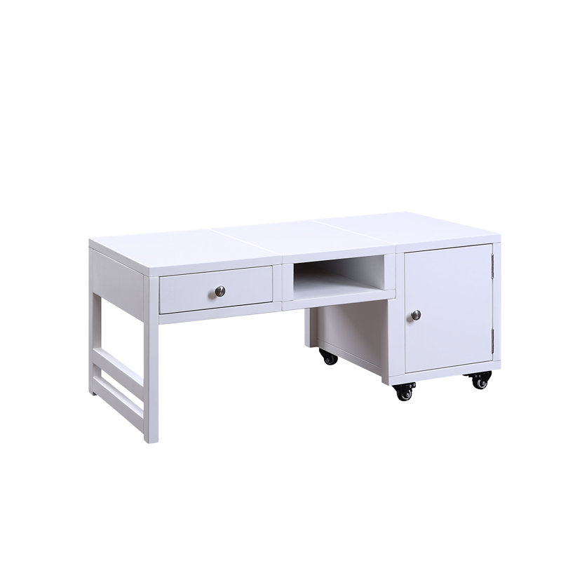 Table basse à roulettes avec rangement Agunde, Blanc