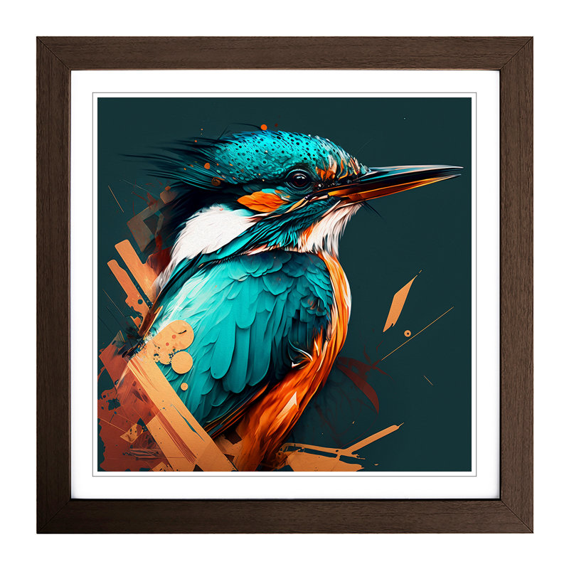 Kingfisher Graphic Art - Framed Print, Walnut
