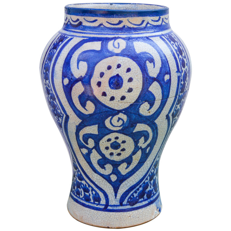 Vase de table intérieur / extérieur bleu / blanc antique 8,25 po