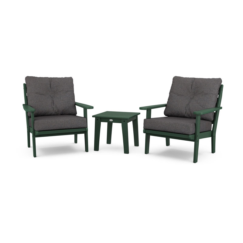 Ensemble de chaises à assise profonde 3 pièces Lakeside, Gris anthracite cendré, Vert