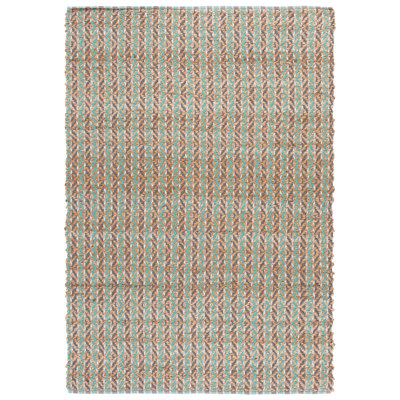 Natural Fiber 661 Flatweave Jute/Cotton Geometric Rug in Natural/Teal/Gray/Ivory