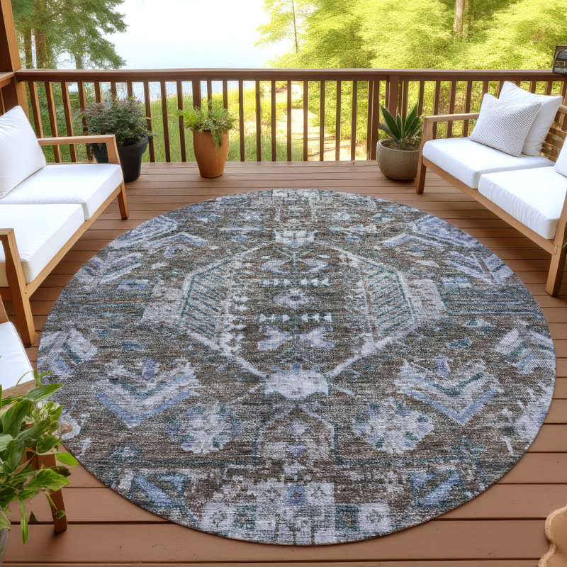 Machine Washable Indoor/Outdoor Chantille ACN2356 Traditional Rug, Round 8'