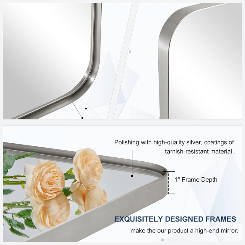 Contemporary Pivot Bathroom Vanity Mirror with Adjustable Tilt | Stainless Steel Frame, Brushed Nickel, 30" x 20"