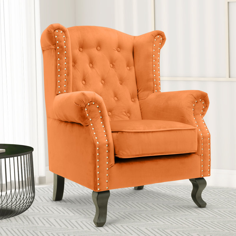 Henley Baden Wingback Chair, Linen, Orange