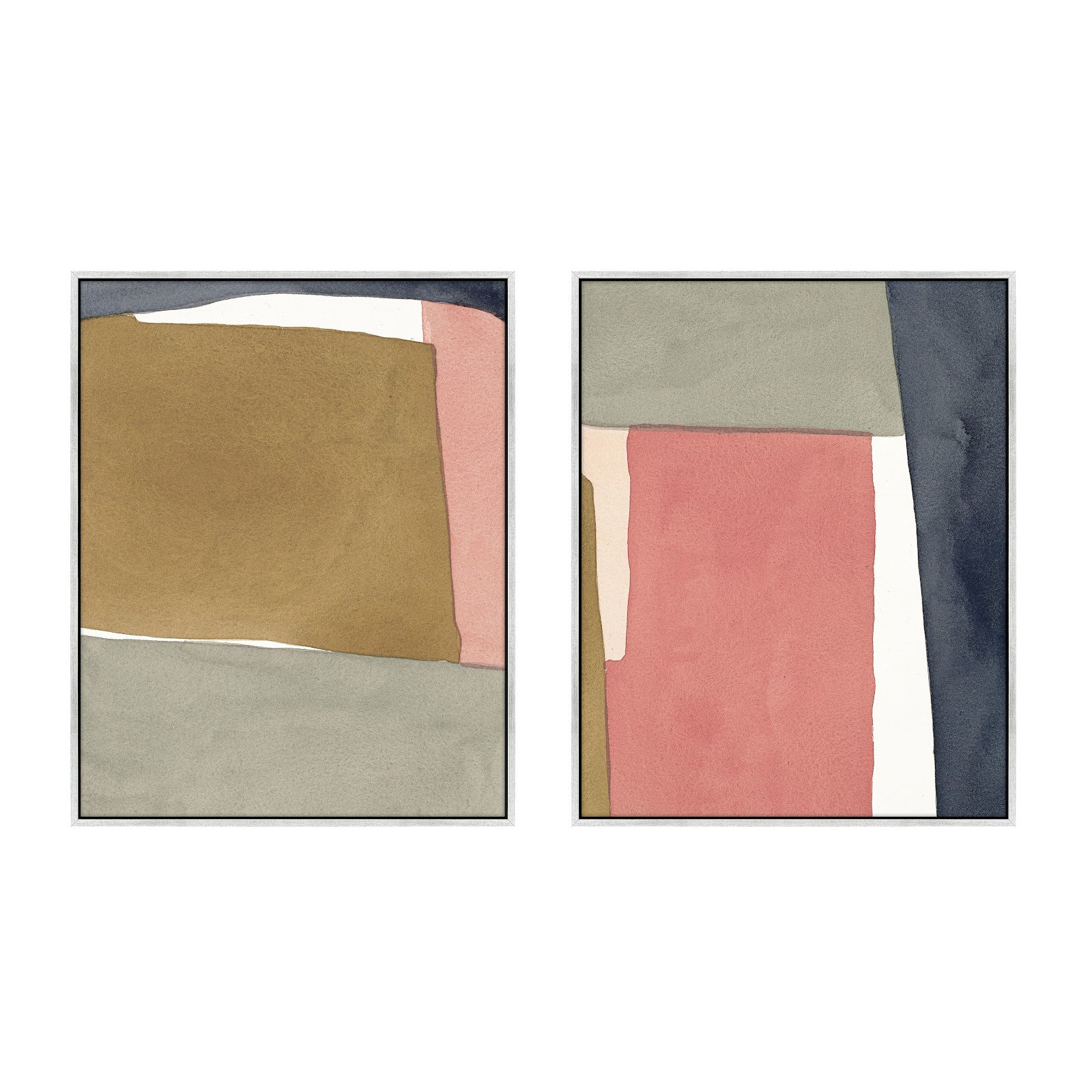 Natual Pink Set Of 2 by Julia Balfour, White Framed Canvas, 20" H x 16" W x 1.4" D, Silver