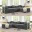 Modular Boneless Corduroy Reversible Sectional Sofa - 5-in-1 Convertible Sleeper, No-Assembly Grand King Bed-1269971080
